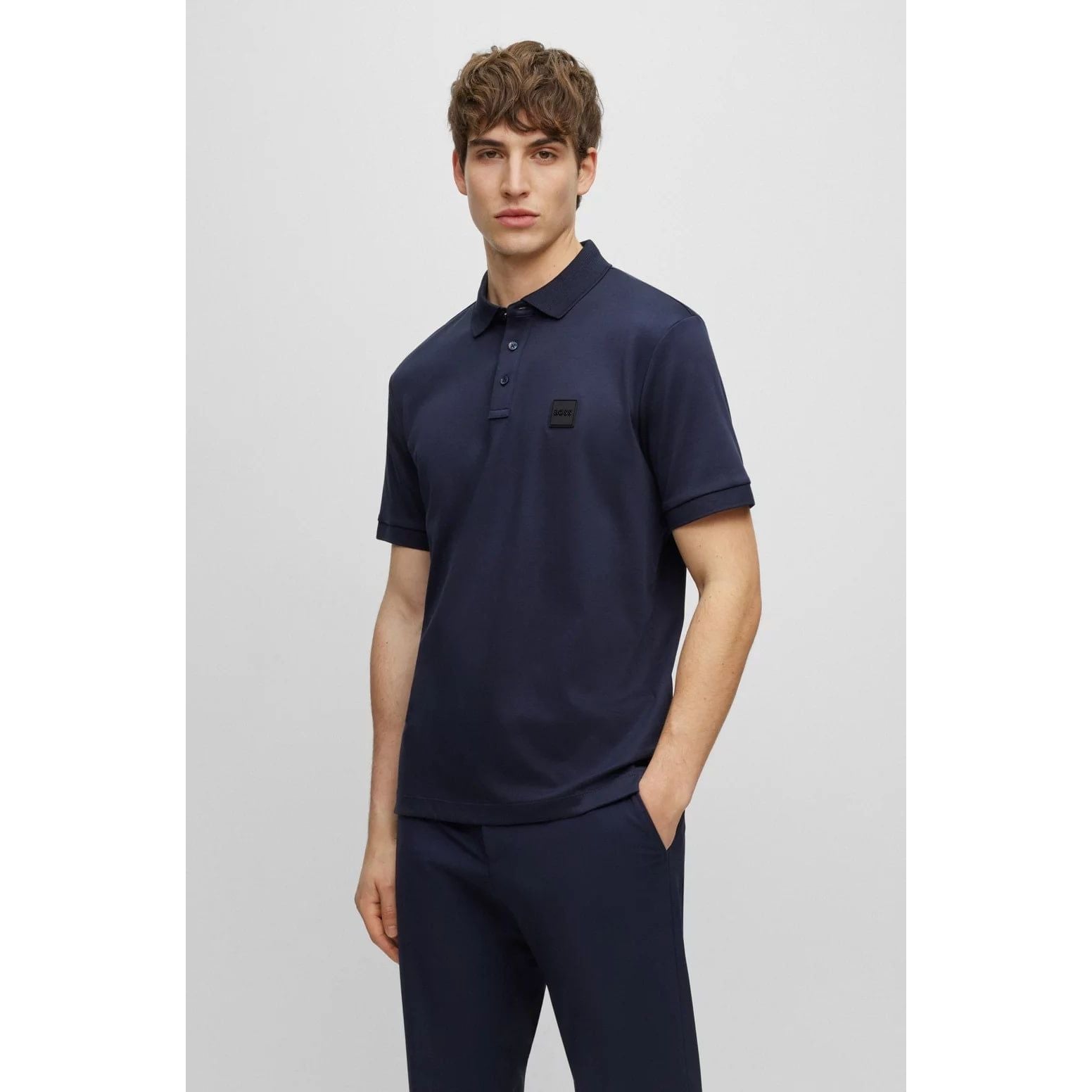 BOSS COTTON-JERSEY POLO SHIRT WITH LOGO BADGE - Yooto