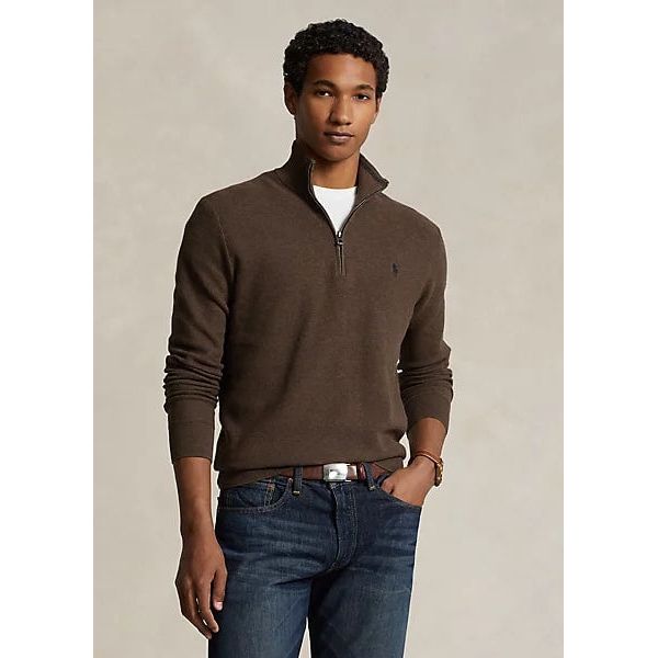 POLO RALPH LAUREN MESH-KNIT COTTON QUARTER-ZIP SWEATER - Yooto