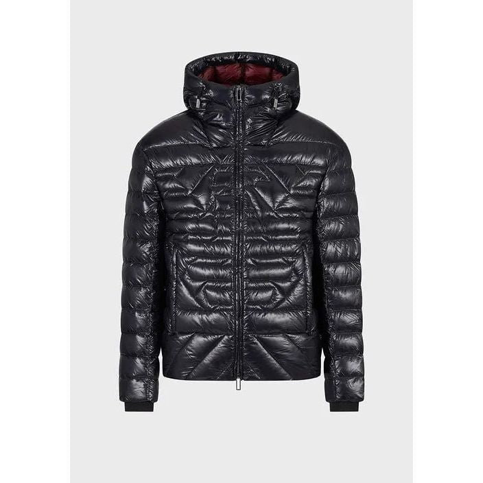 EMPORIO ARMANI WATER-REPELLENT NYLON HOODED PUFFER JACKET WITH QUILTED EAGLE - Yooto