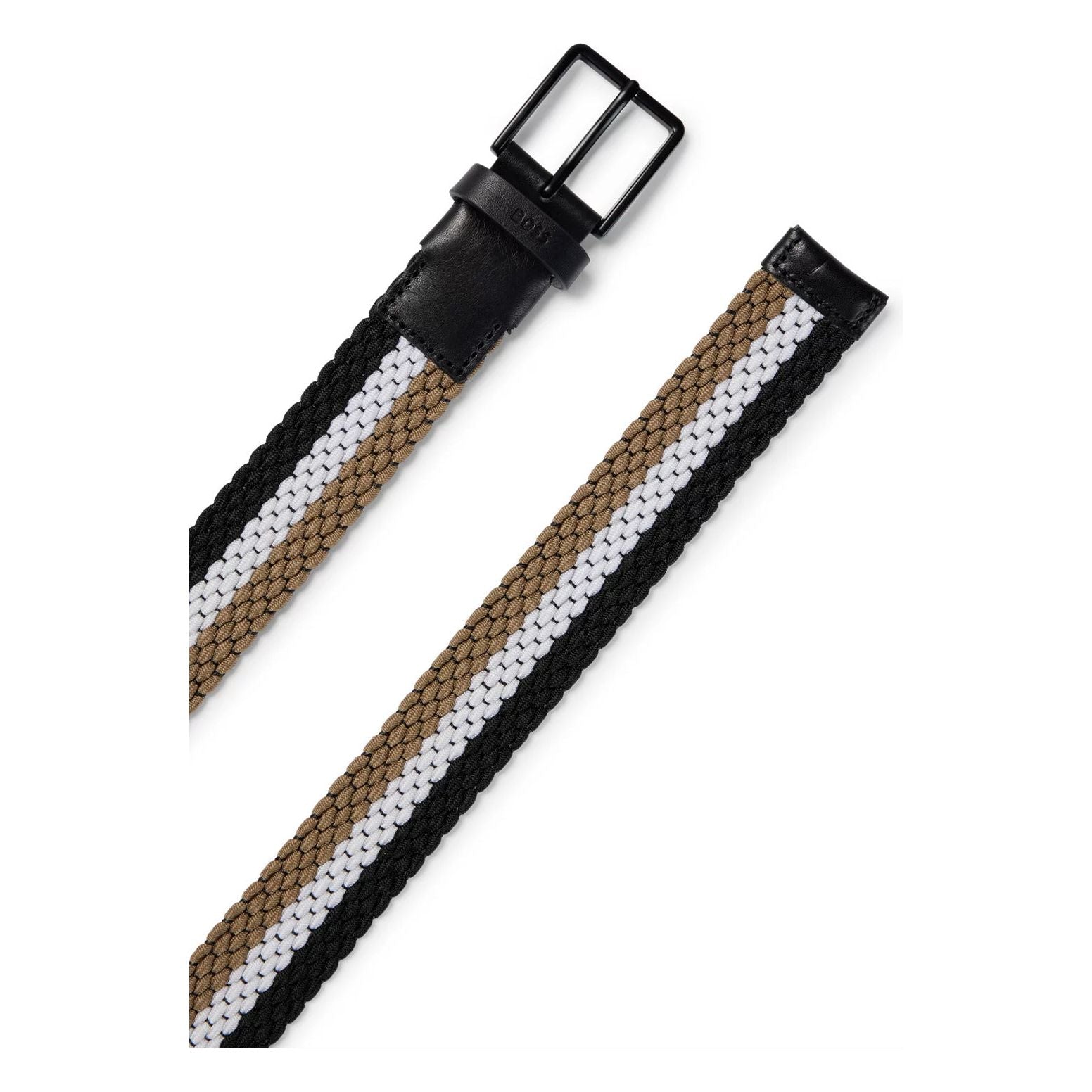 BOSS WOVEN BELT WITH LEATHER TRIM AND CONTRASTING COLOR DETAILS - Yooto