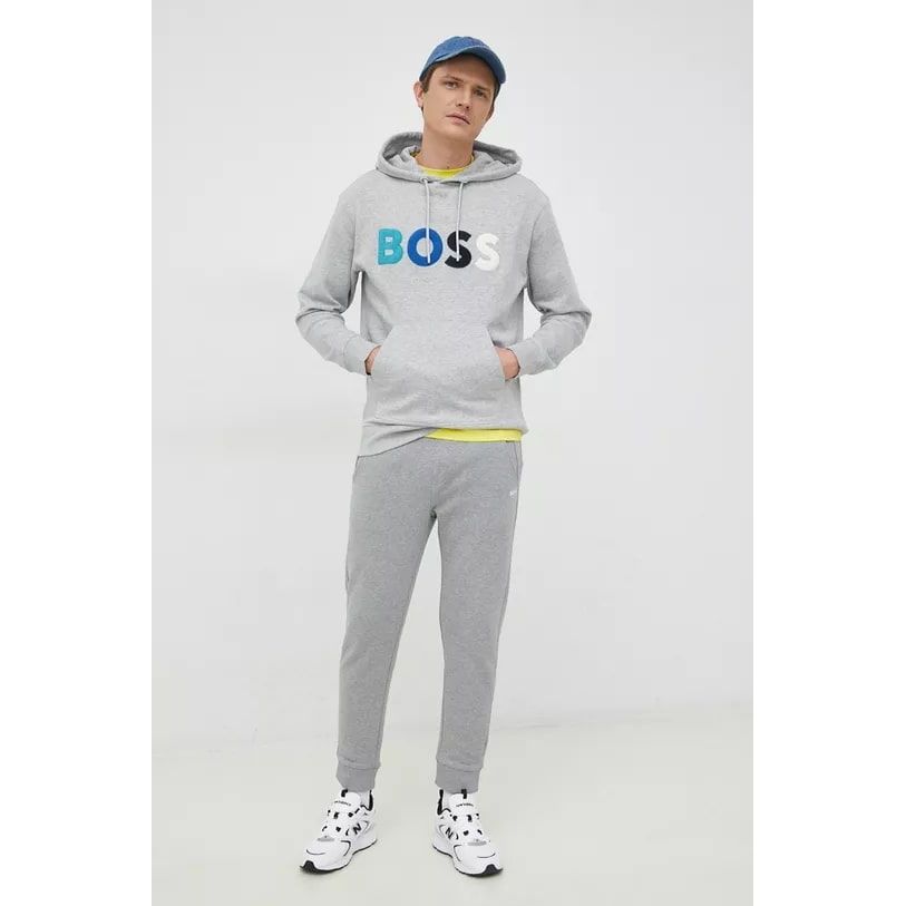 BOSS COTTON-TERRY TRACKSUIT BOTTOMS WITH CONTRAST LOGO - Yooto