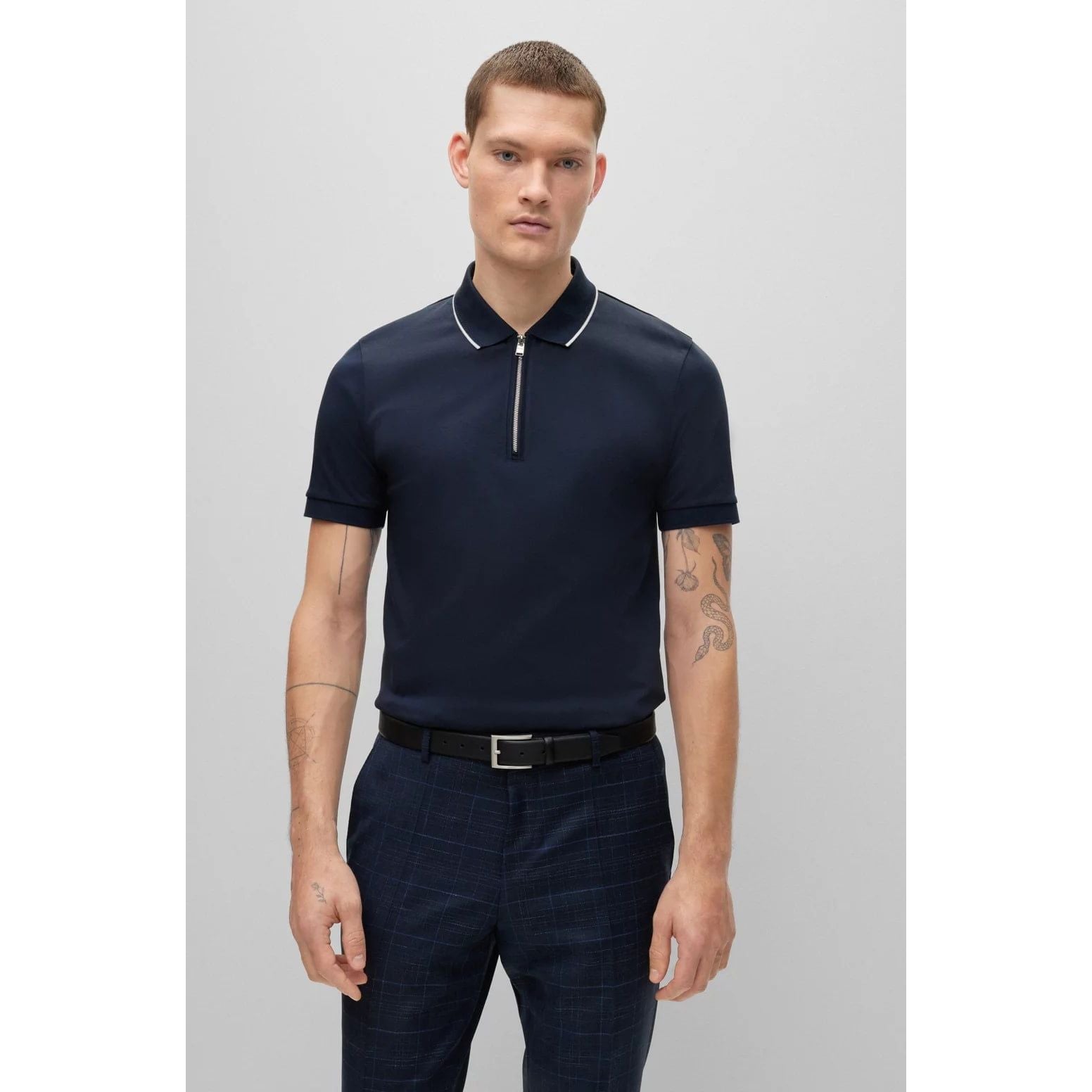 BOSS ZIP-NECK SLIM-FIT POLO SHIRT IN INTERLOCK COTTON - Yooto