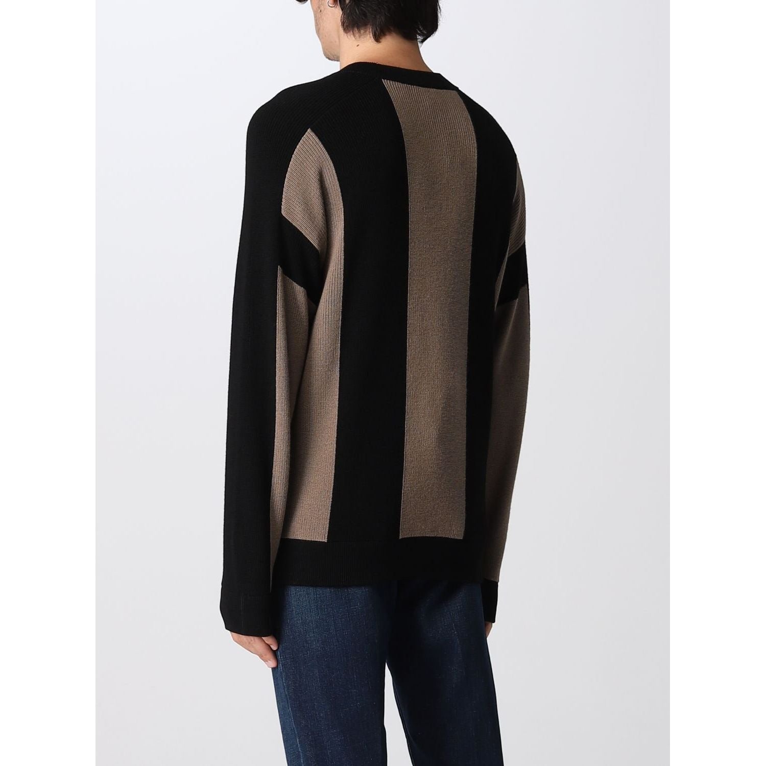 EMPORIO ARMANI VIRGIN WOOL BLEND JUMPER IN CORN-ON-THE-COB STITCH WITH INLAY - Yooto
