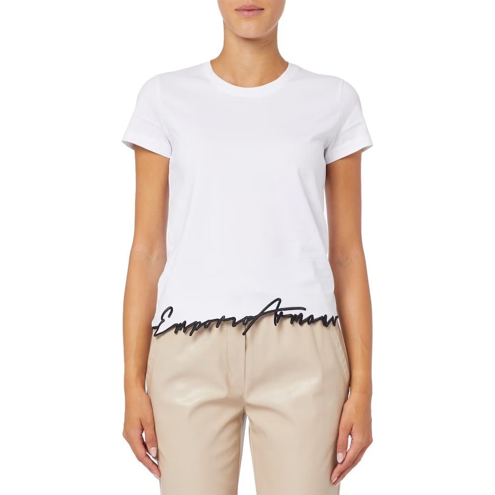 EMPORIO ARMANI ORGANIC-JERSEY T-SHIRT WITH EMBROIDERED SHAPED HEM - Yooto