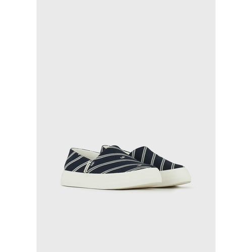 Load image into Gallery viewer, STRIPED PRINT CANVAS SLIP-ONS WITH LOGO - Yooto
