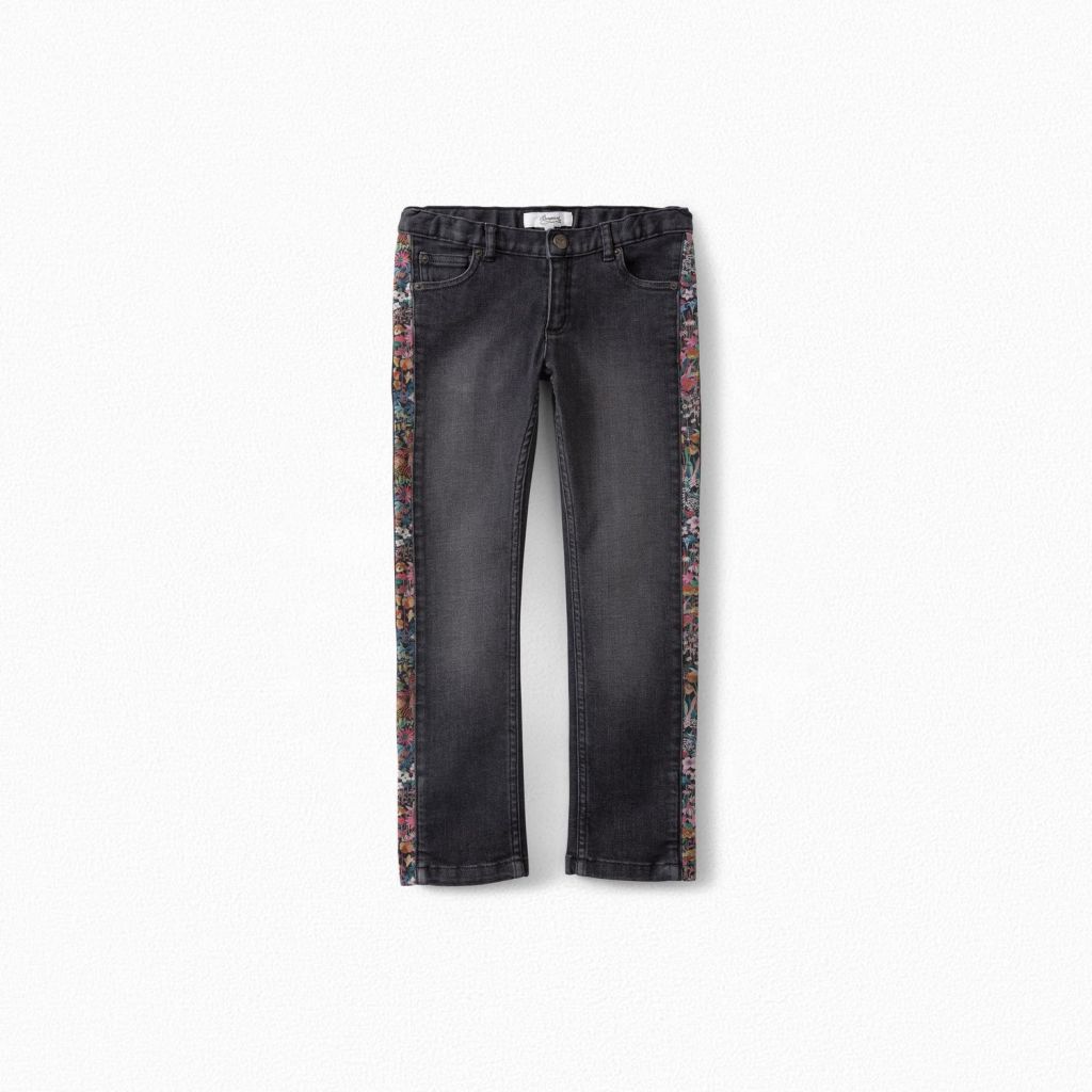 GIRLS' DENIM AND FABRIC LIBERTY PANTS BLACK - Yooto