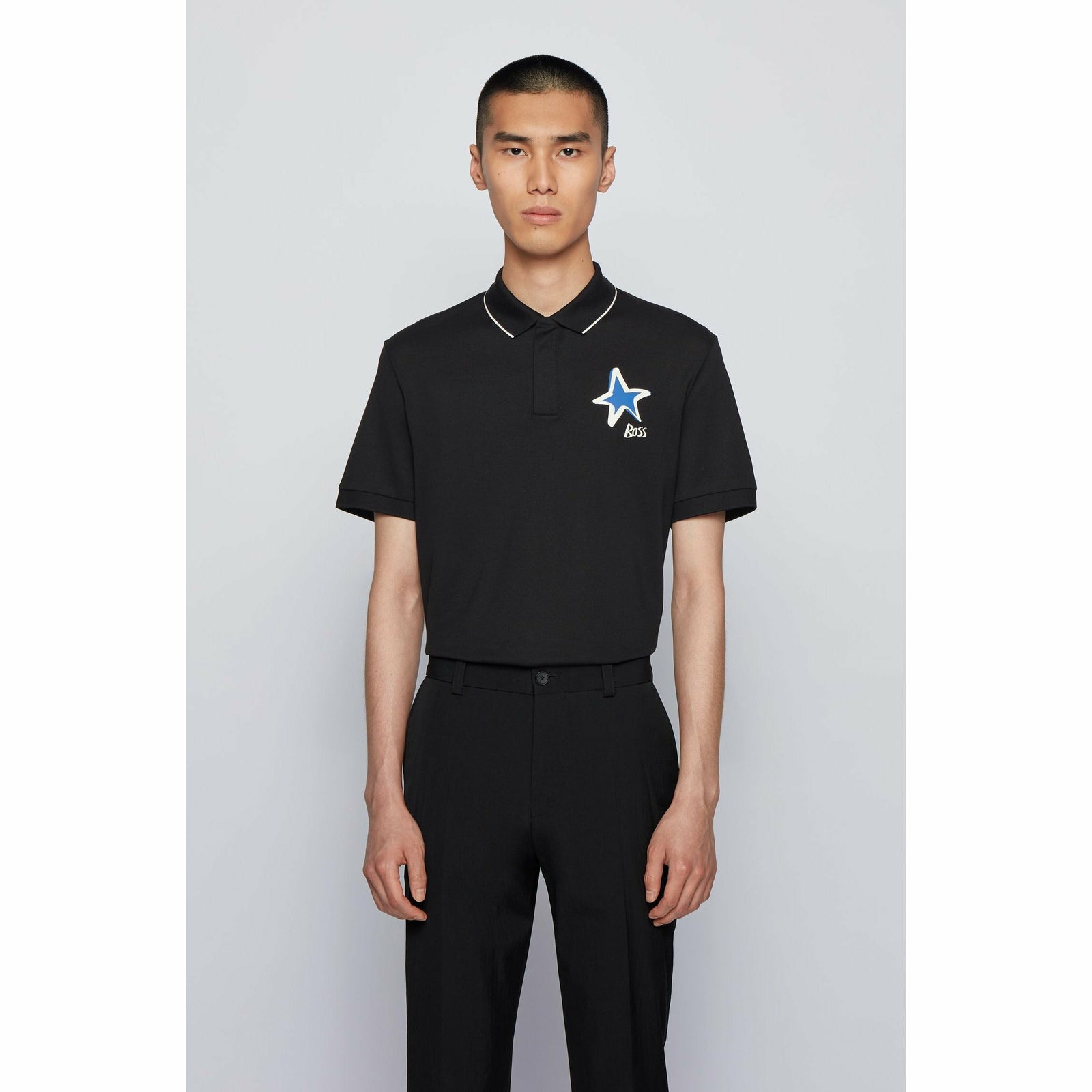 MERCERISED-COTTON POLO SHIRT WITH STAR AND LOGO MOTIFS - Yooto