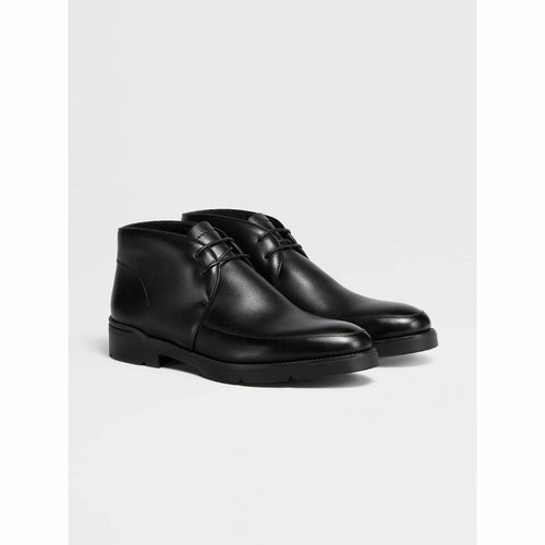 Load image into Gallery viewer, BLACK LEATHER CORTINA CHUKKA BOOTS - Yooto
