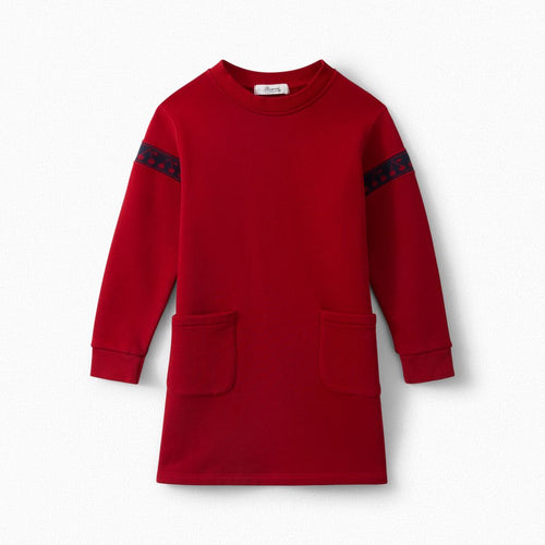 Load image into Gallery viewer, EMBROIDERED FLEECE DRESS RED - Yooto
