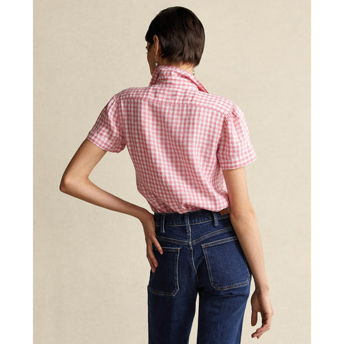 Load image into Gallery viewer, GINGHAM LINEN SHORT-SLEEVE SHIRT - Yooto
