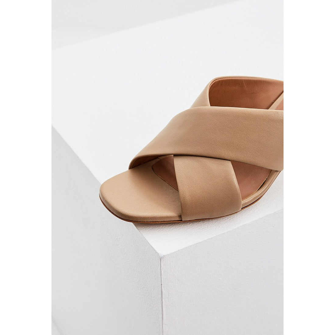 CROSS-OVER NAPPA LEATHER SANDALS WITH FLARED HEEL - Yooto