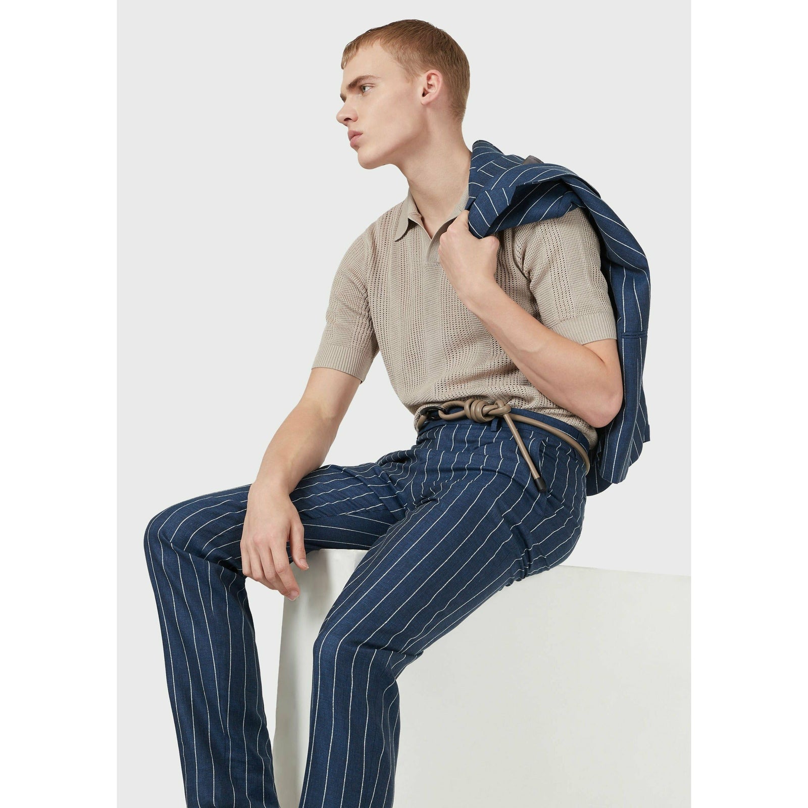 SLIM-FIT SINGLE-BREASTED SUIT IN PINSTRIPE LINEN BLEND - Yooto
