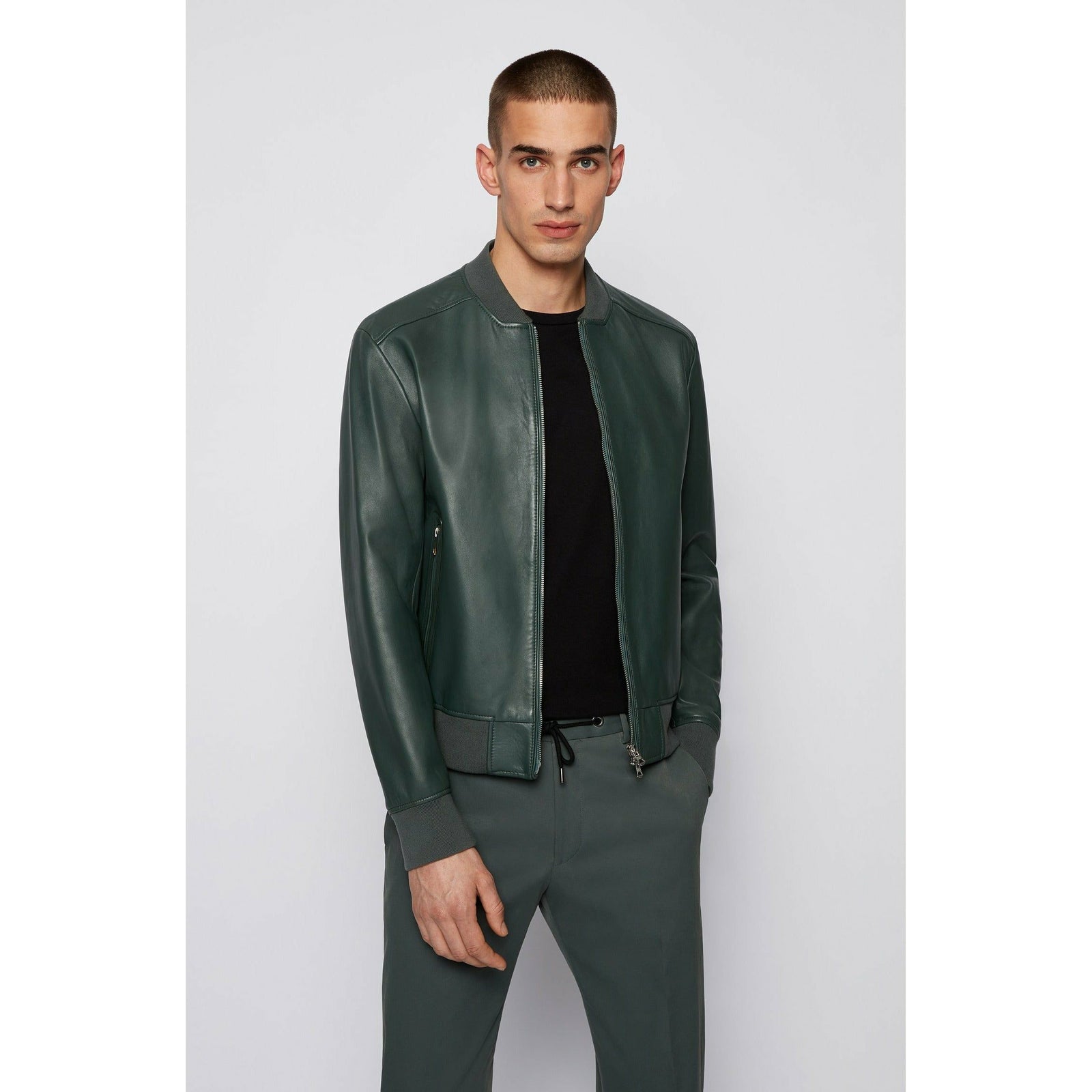 REGULAR-FIT JACKET IN NAPPA LEATHER WITH RIBBED DETAILS - Yooto