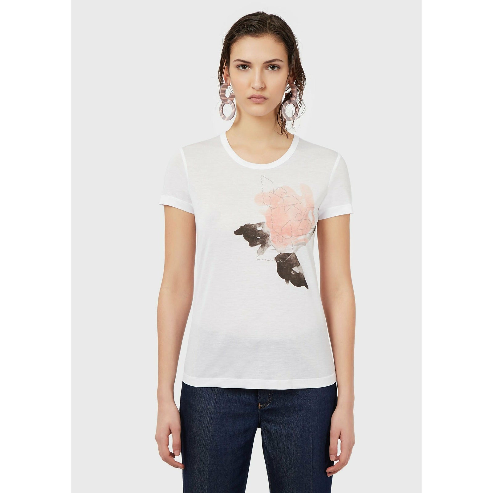 MICRO-MODAL T-SHIRT WITH EAGLE PRINT ON WATERCOLOUR ROSE - Yooto