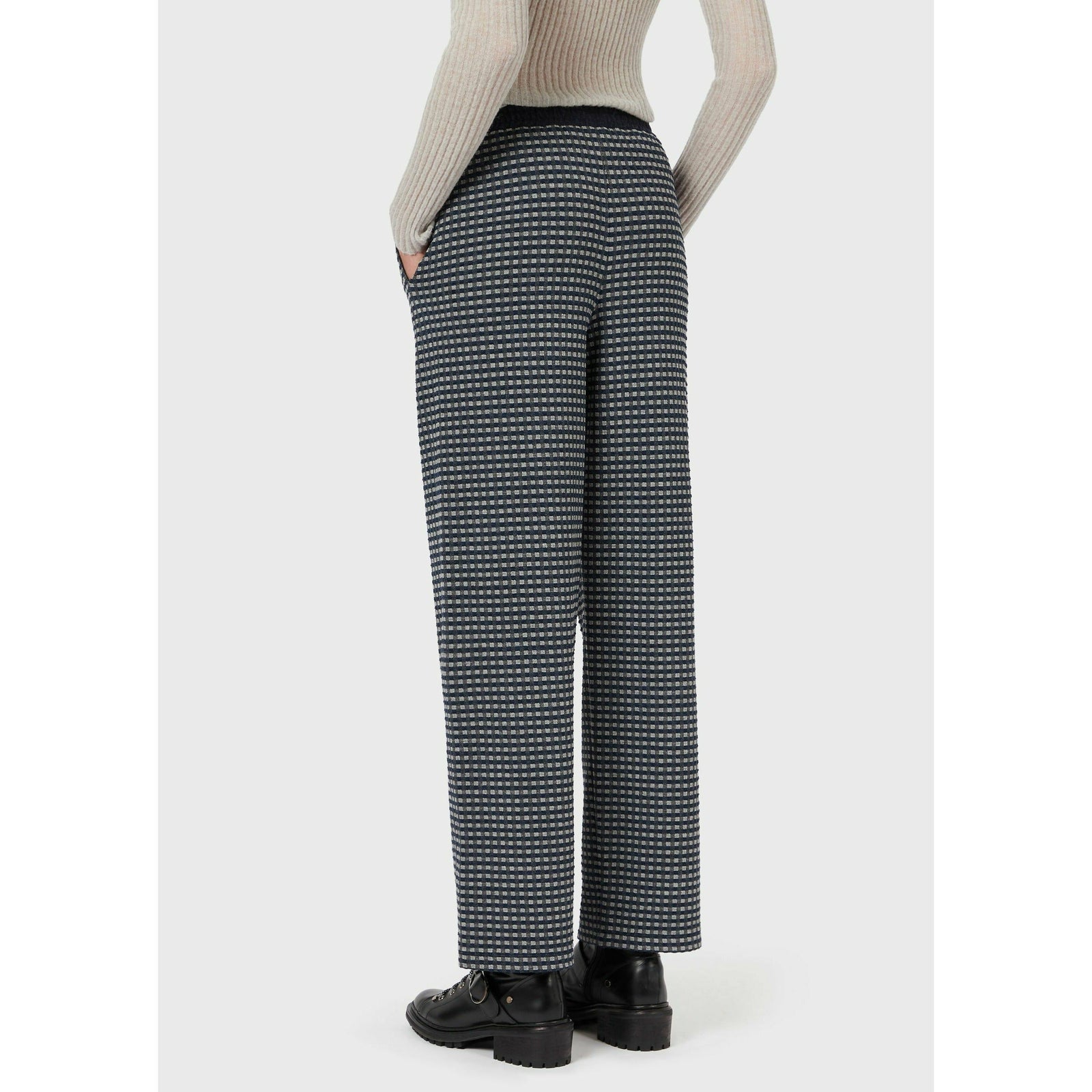 JACQUARD GINGHAM TROUSERS WITH ELASTICATED WAIST - Yooto