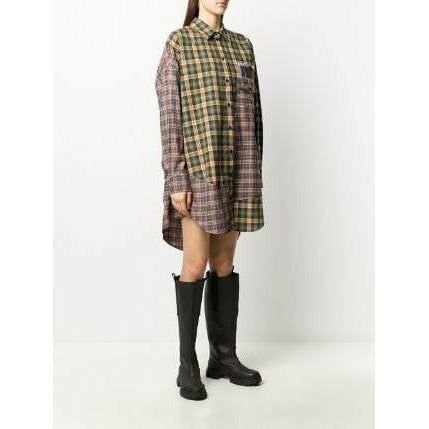 PATCHWORK PLAID SHIRT DRESS - Yooto