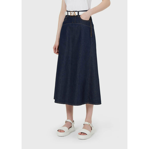 Load image into Gallery viewer, FLARED MAXI SKIRT IN LINEN BLEND DENIM - Yooto
