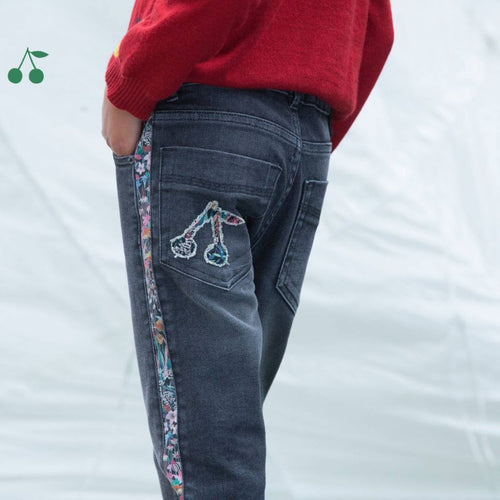 Load image into Gallery viewer, GIRLS&#39; DENIM AND FABRIC LIBERTY PANTS BLACK - Yooto
