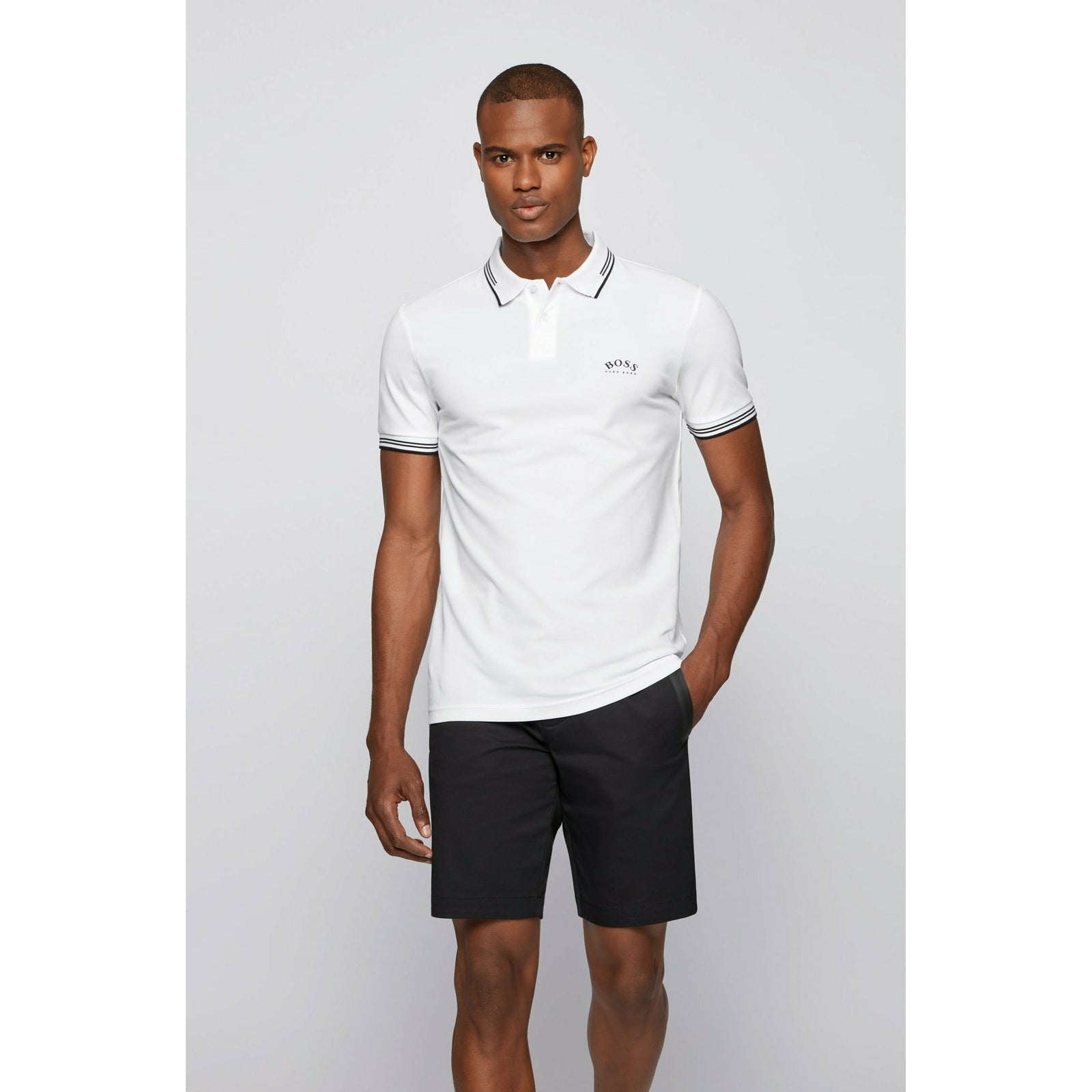 SLIM-FIT POLO SHIRT IN STRETCH PIQUÉ WITH CURVED LOGO - Yooto