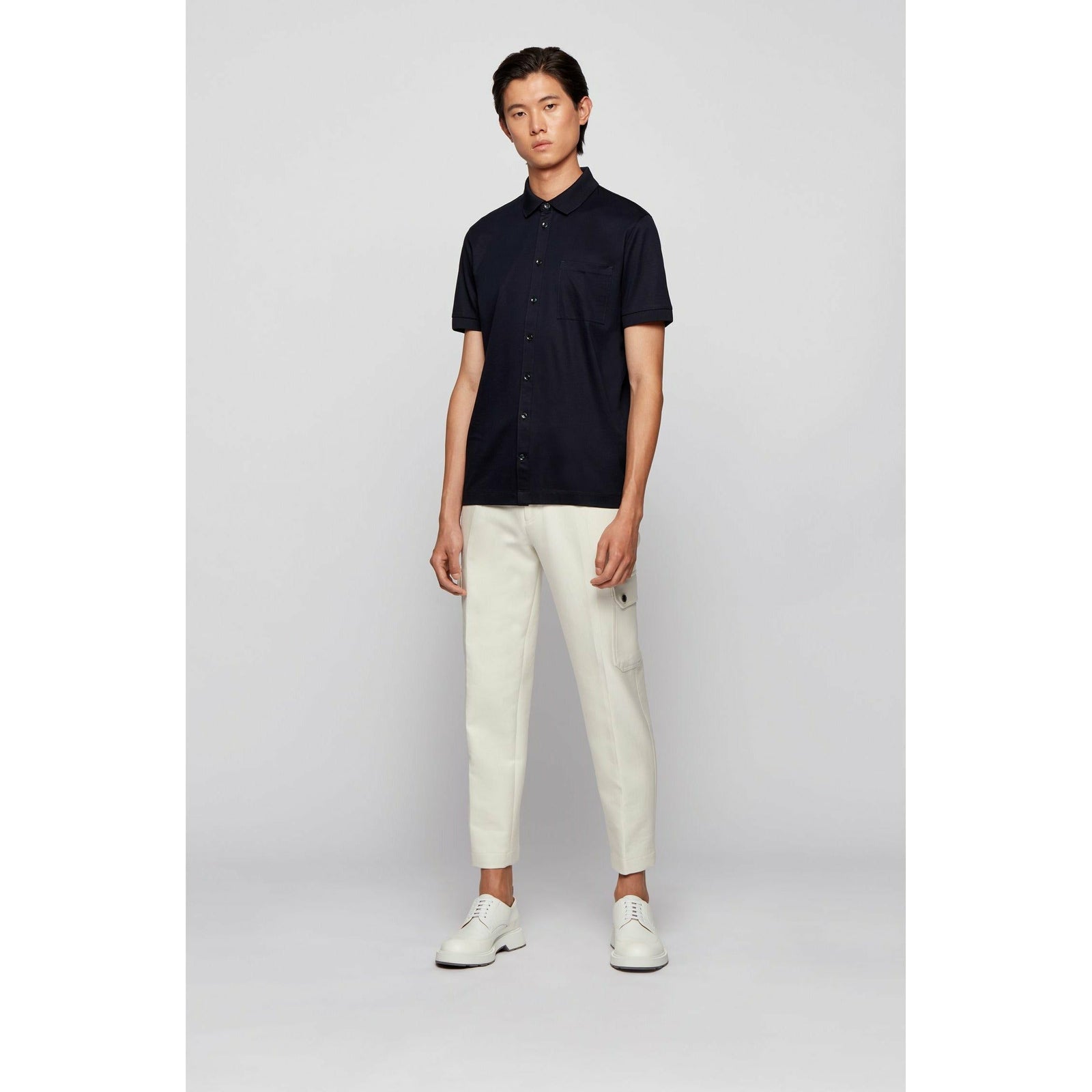 SHIRT-STYLE POLO TOP IN MERCERISED COTTON - Yooto