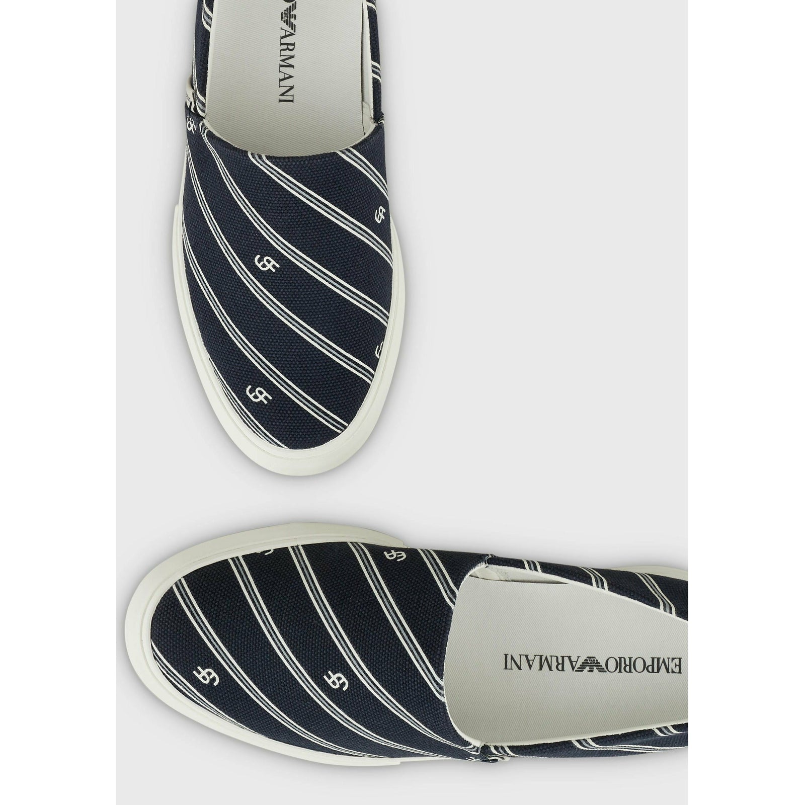 STRIPED PRINT CANVAS SLIP-ONS WITH LOGO - Yooto