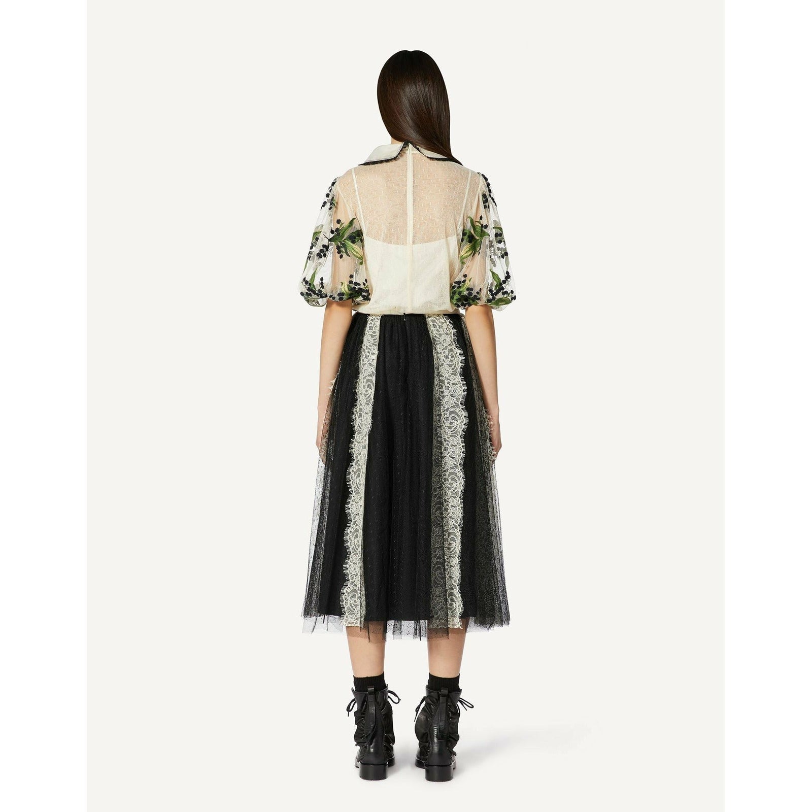 POINT D'ESPRIT TULLE SKIRT WITH LACE RIBBONS - Yooto
