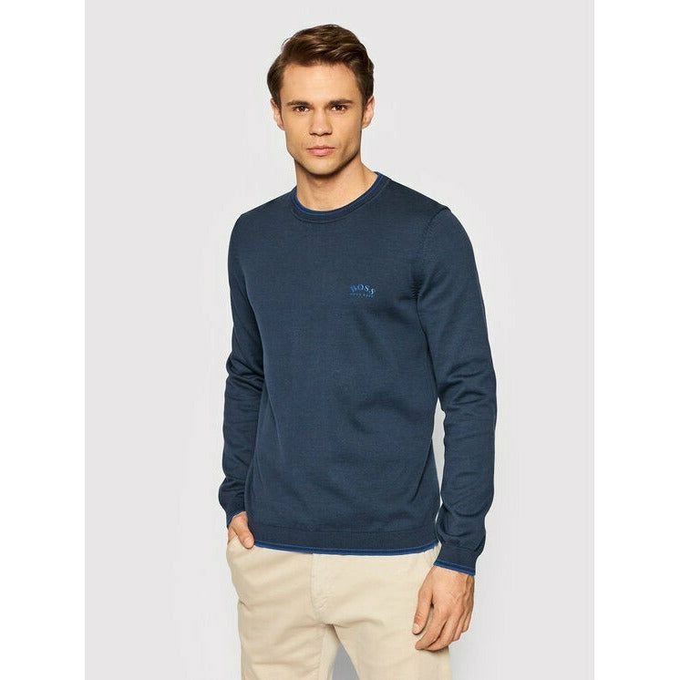 CREW-NECK SWEATER IN ORGANIC COTTON WITH CURVED LOGO - Yooto