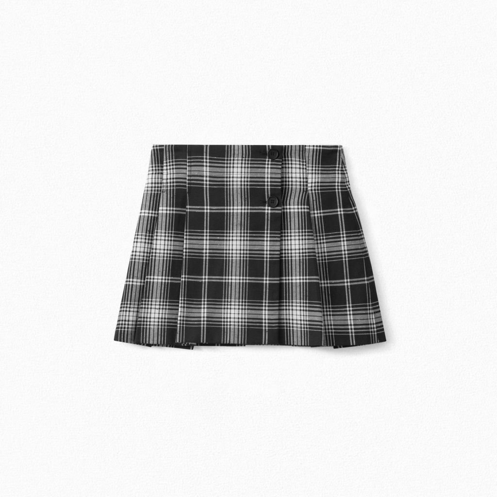 GIRLS' TARTAN SKIRT BLACK TARTAN - Yooto