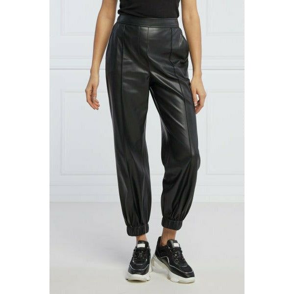 RELAXED-FIT TROUSERS IN FAUX LEATHER WITH CUFFED HEMS - Yooto