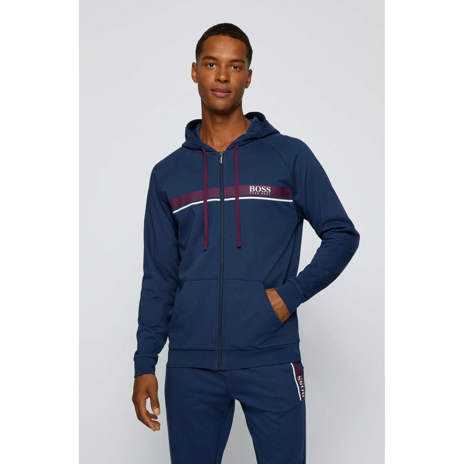 COTTON-TERRY LOUNGEWEAR JACKET WITH STRIPE AND LOGO - Yooto