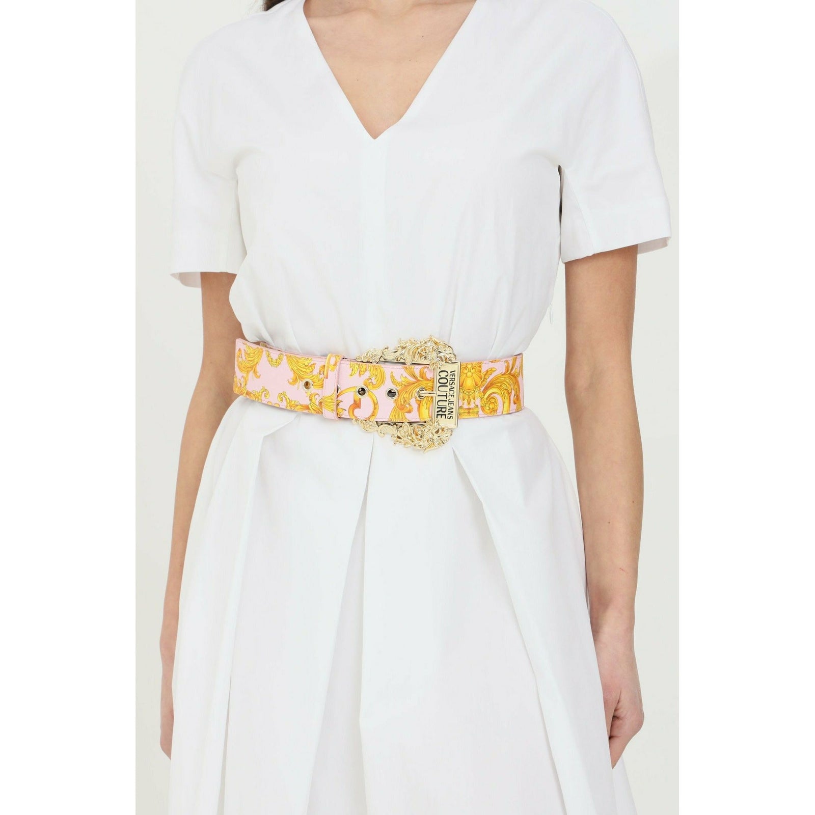 PATTERNED BELT WITH MAXI LIGHT GOLD BUCKLE - Yooto