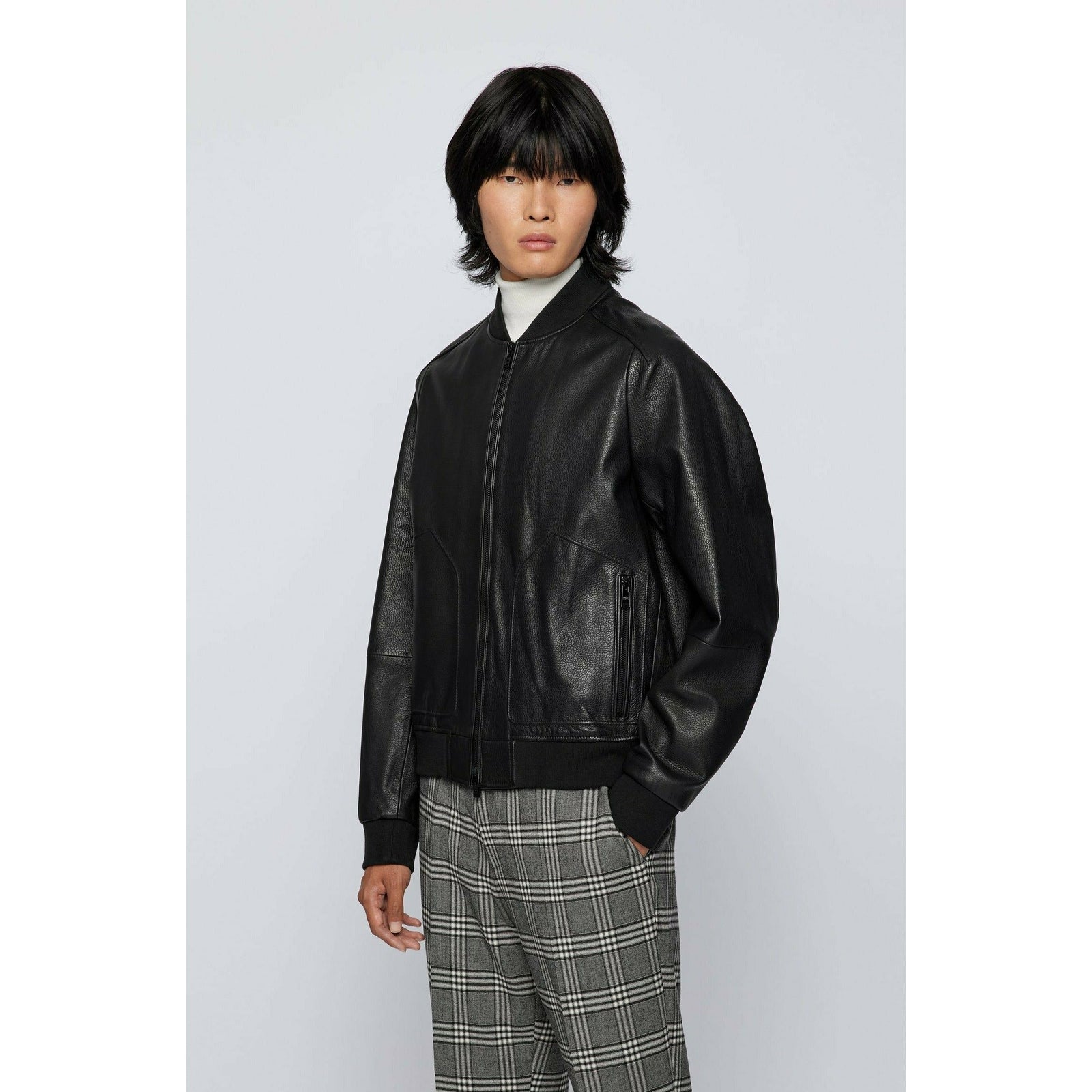 REGULAR-FIT BOMBER JACKET IN LAMB LEATHER - Yooto