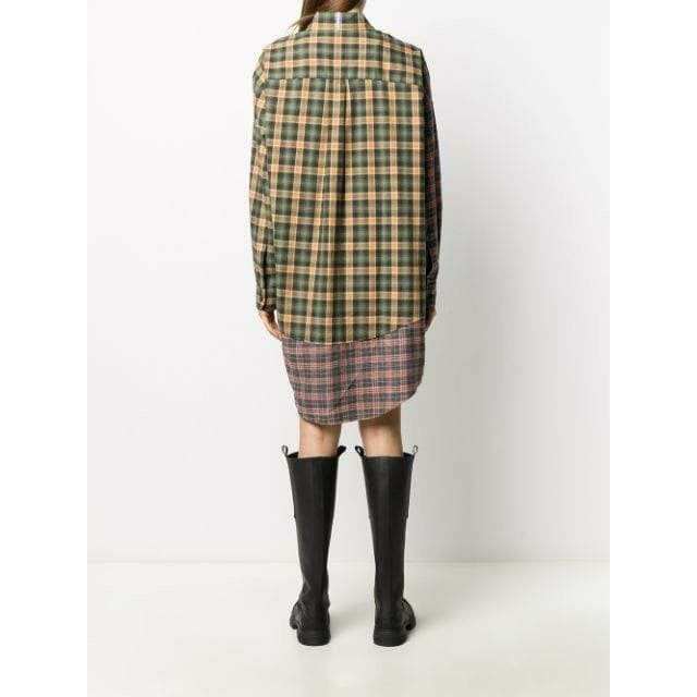 PATCHWORK PLAID SHIRT DRESS - Yooto